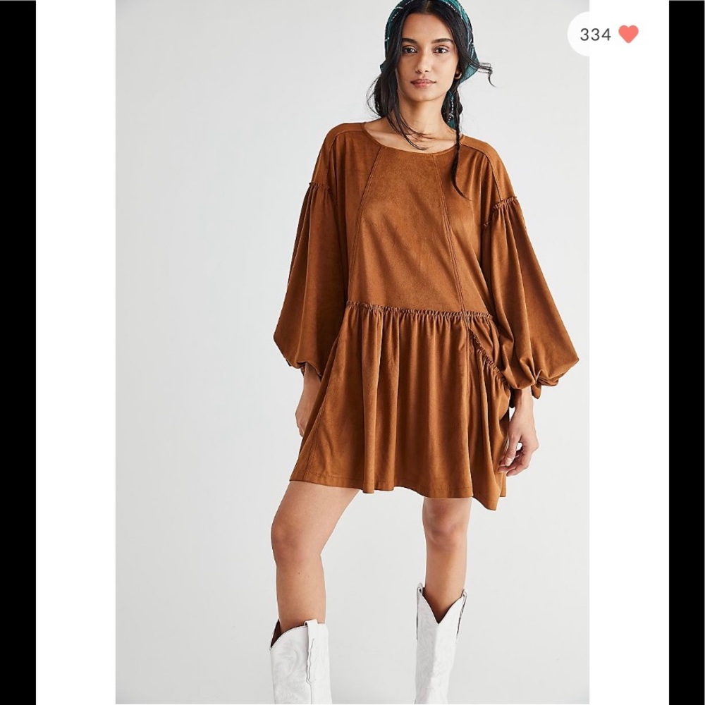 NWOT Free People Abbie vegan suede brown dress